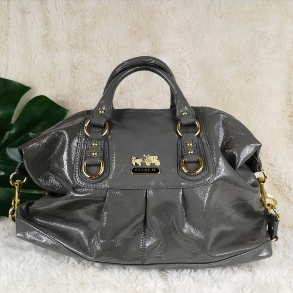 Coach gray patent leather handbag
